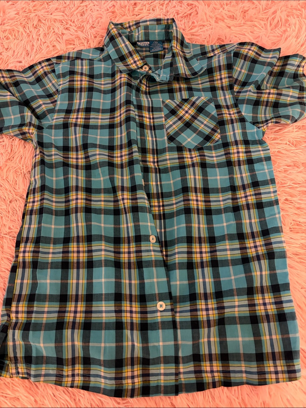 Kids Plaid Button-Up Shirt - Teal & Yellow